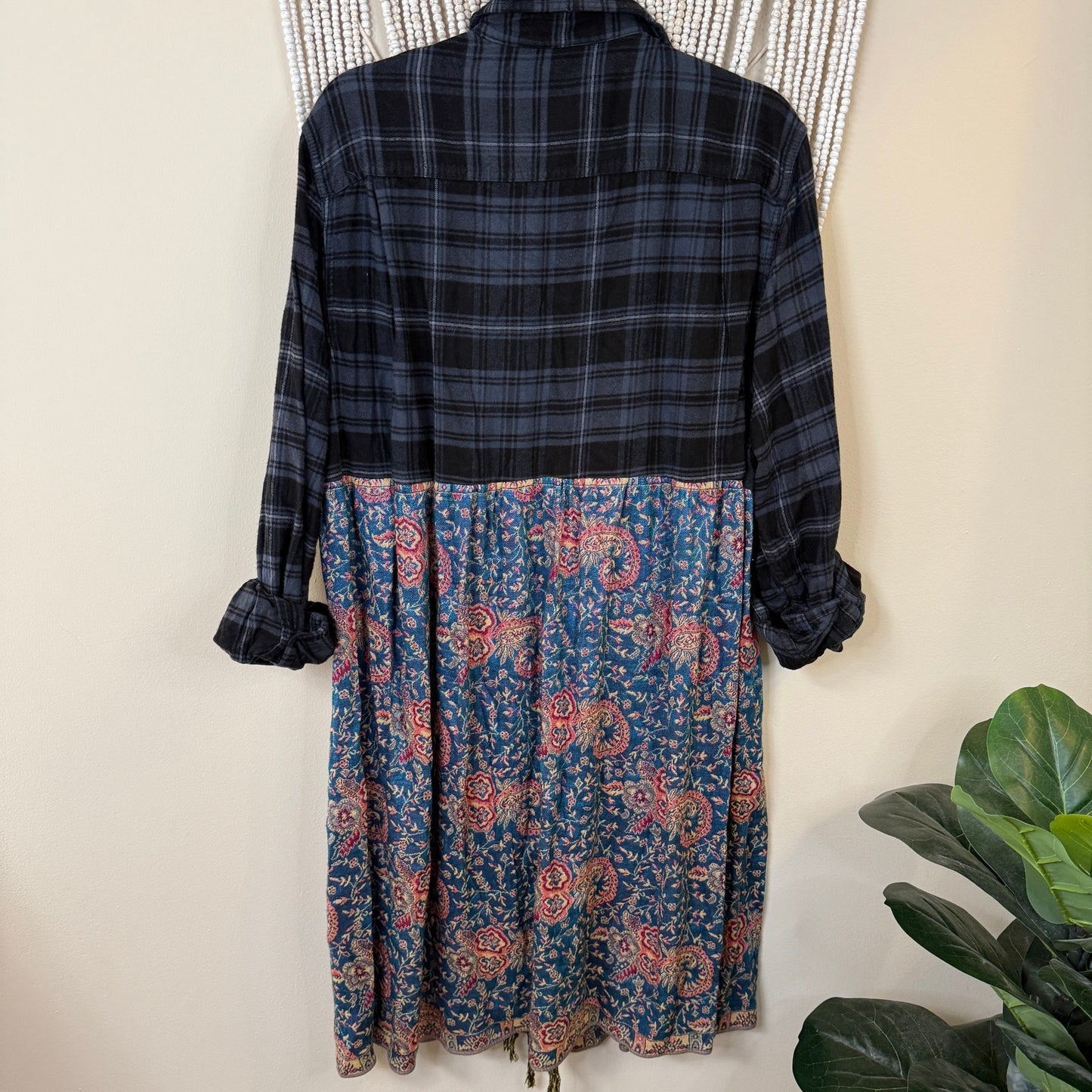 Upcycled Navy/Pink Flannel Pashmina Duster S-XL