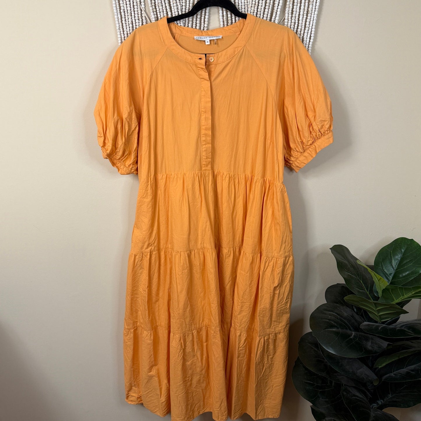 English Factory Orange Poplin Tiered Midi Dress 1X