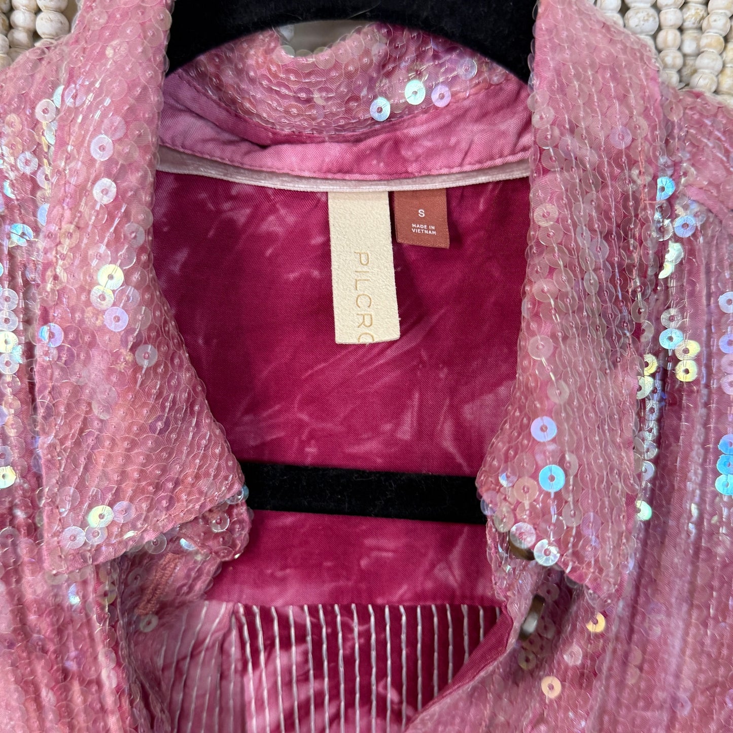 Pilcro Anthropologie Sequin Pink Button Down Blouse S $148 retail