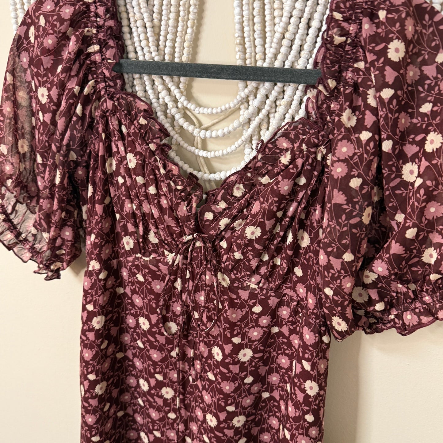 Vici Maroon Floral Midi Dress S