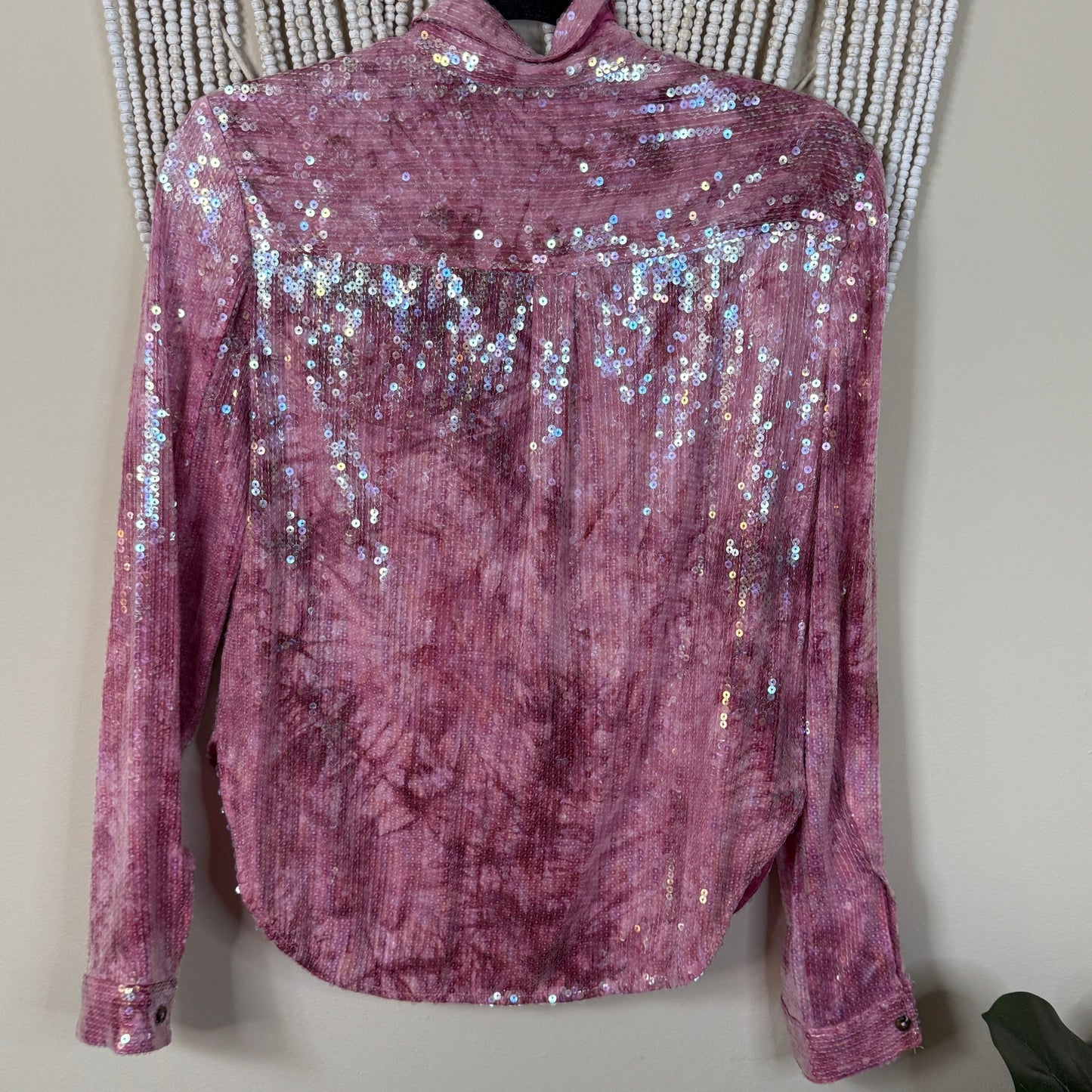 Pilcro Anthropologie Sequin Pink Button Down Blouse S $148 retail