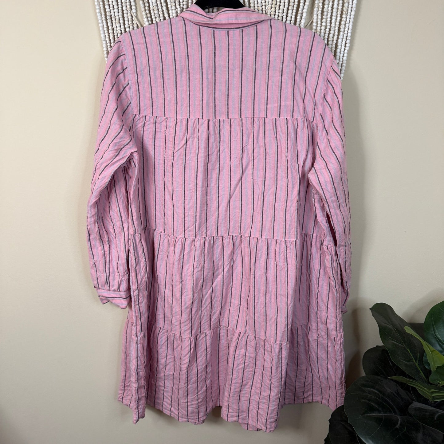 J. Jill Love Linen Pink Striped Button Down Dress L
