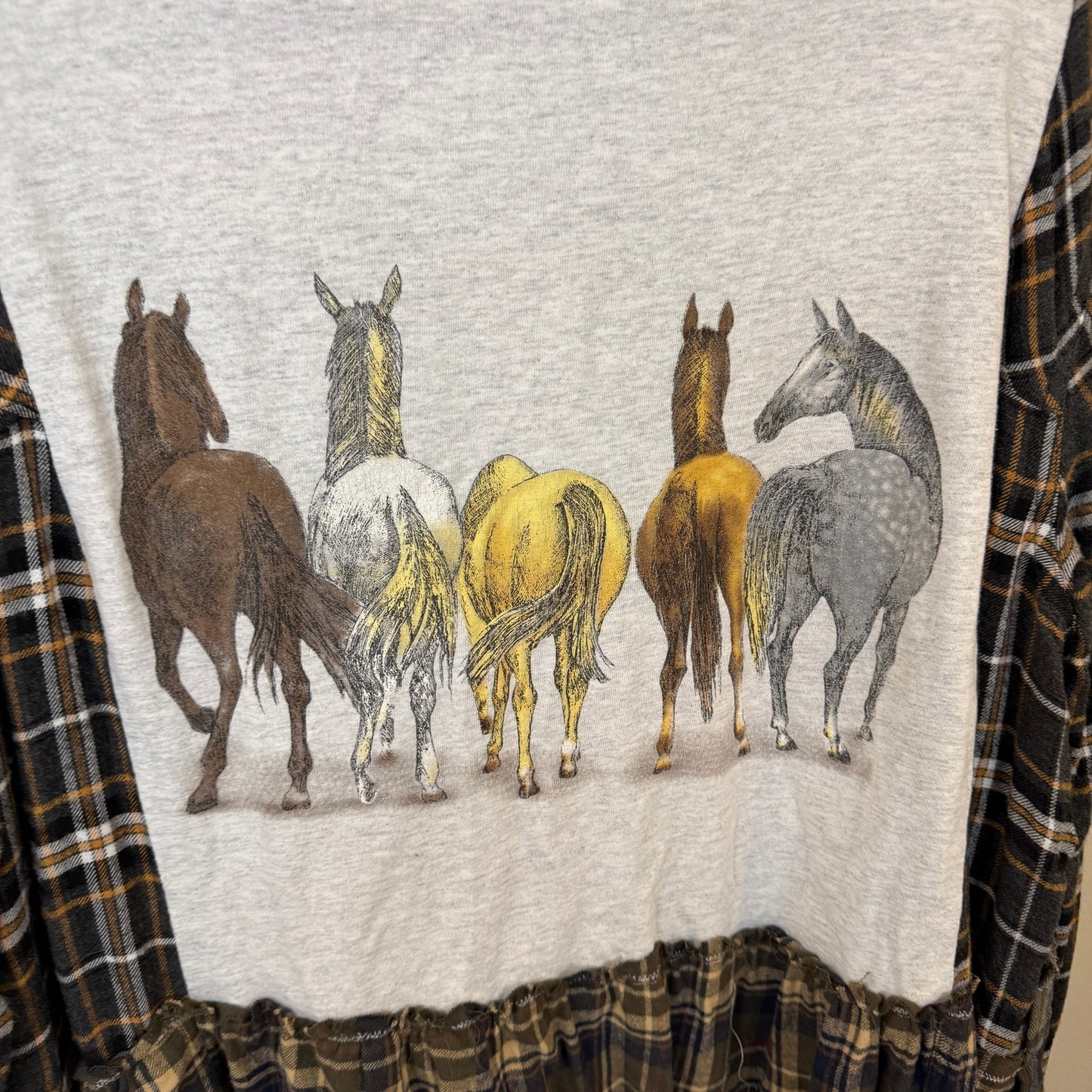 Upcycled “Got Them Horses in the Back” Babydoll Tunic S-XL