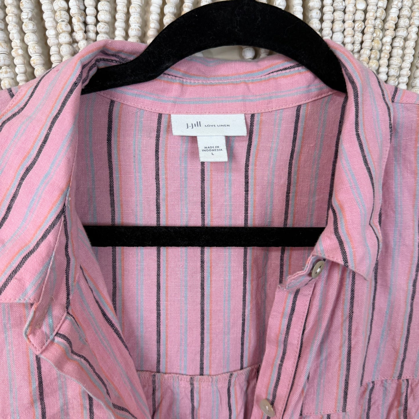 J. Jill Love Linen Pink Striped Button Down Dress L