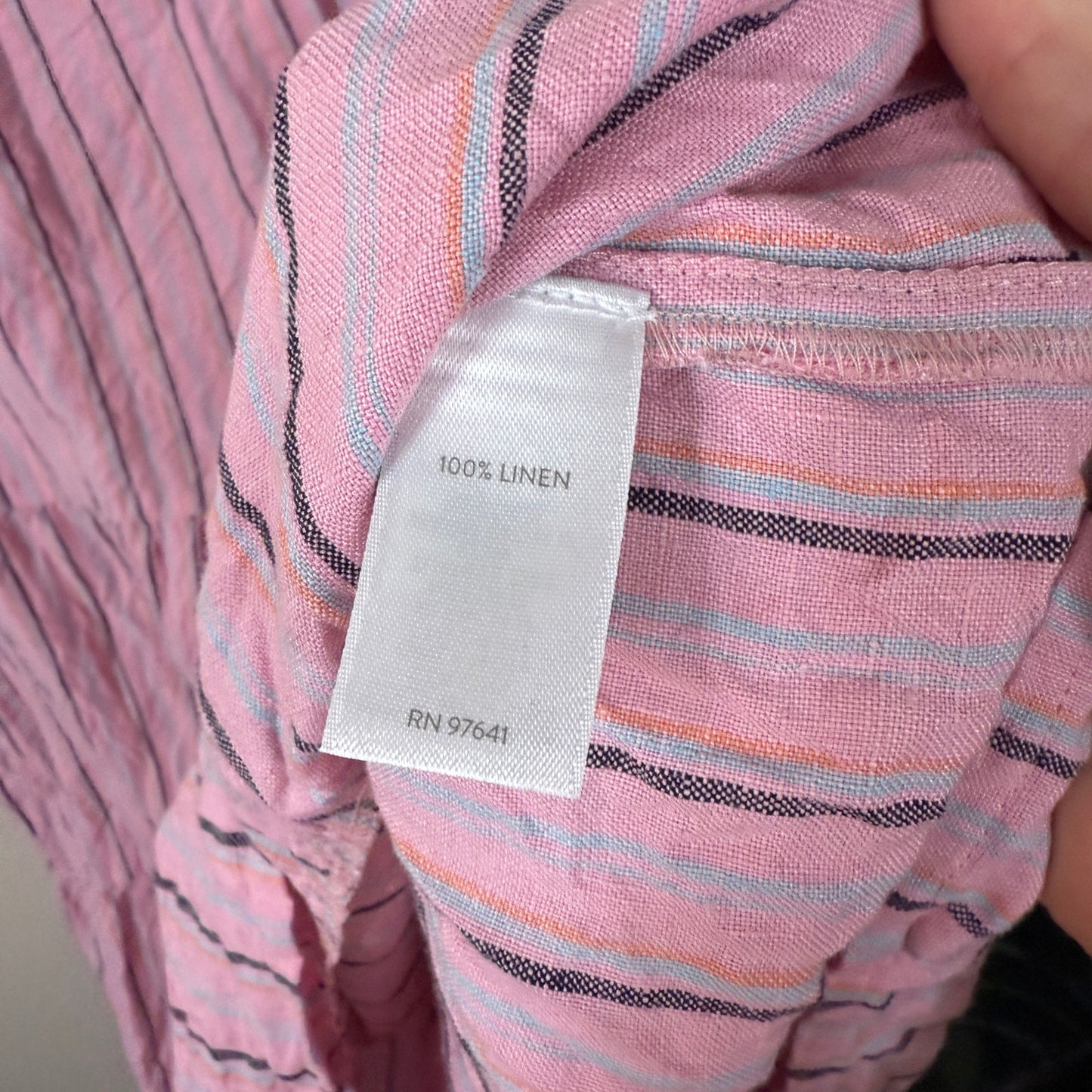 J. Jill Love Linen Pink Striped Button Down Dress L