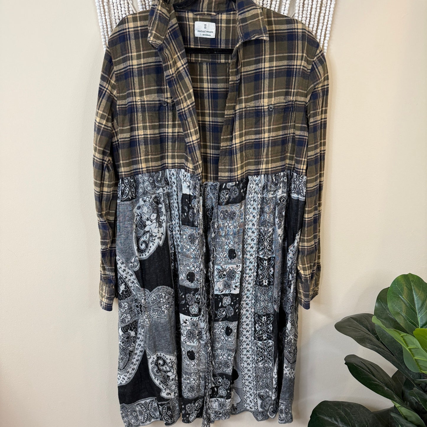 Upcycled Green/Black Flannel Pashmina Duster S-L
