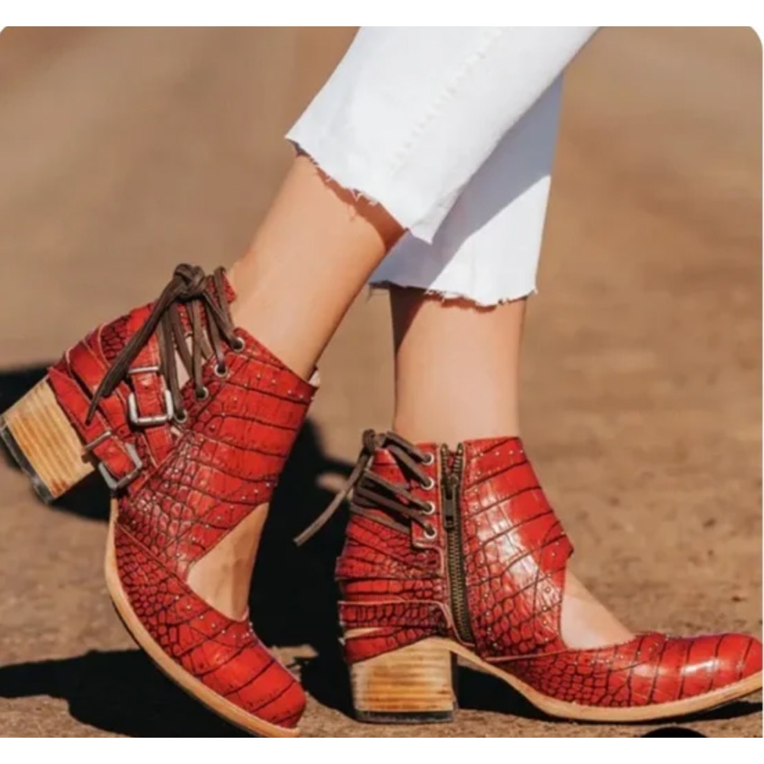 Freebird By Steven Red Leather Desert Bootie Size 7