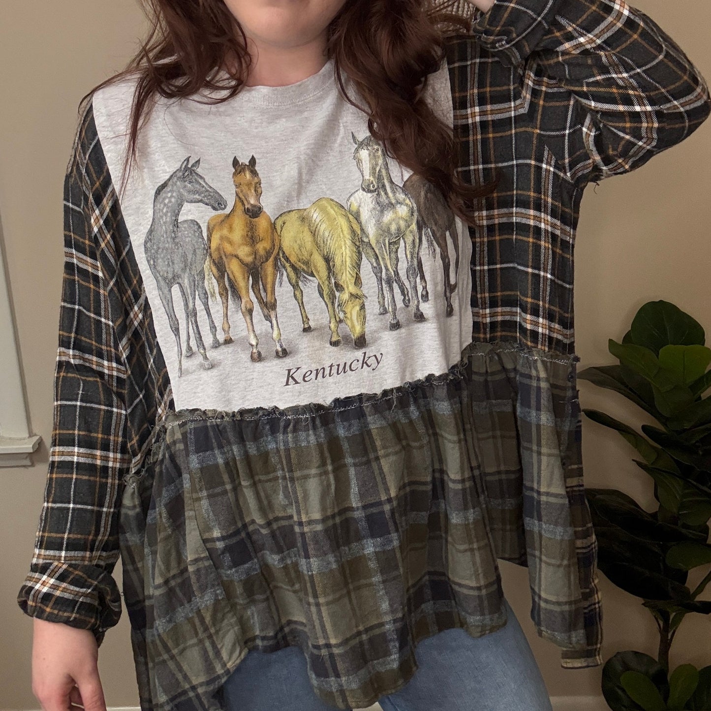 Upcycled “Got Them Horses in the Back” Babydoll Tunic S-XL