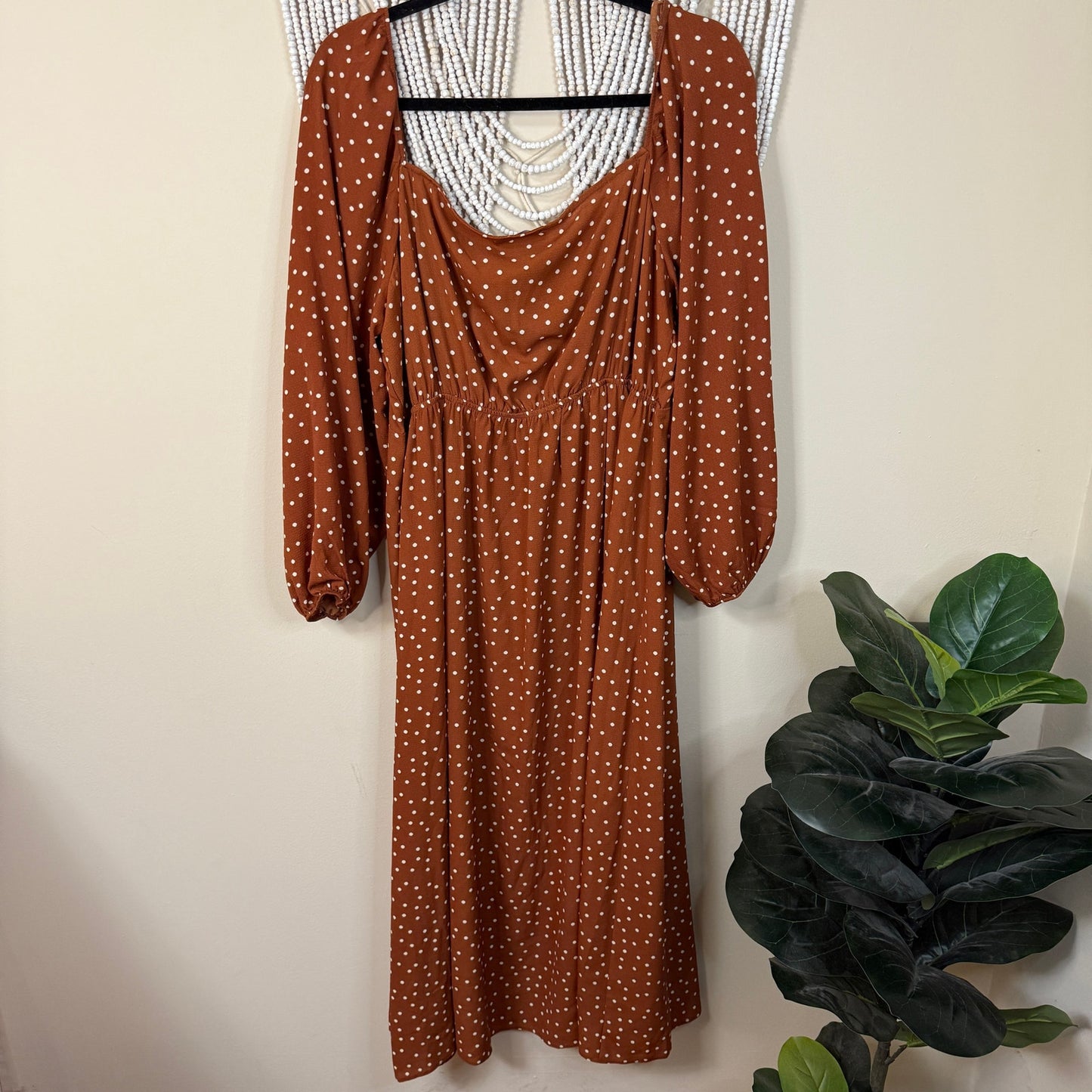 Asos Rust Orange Polka Dot Long Sleeve Maxi Dress 16