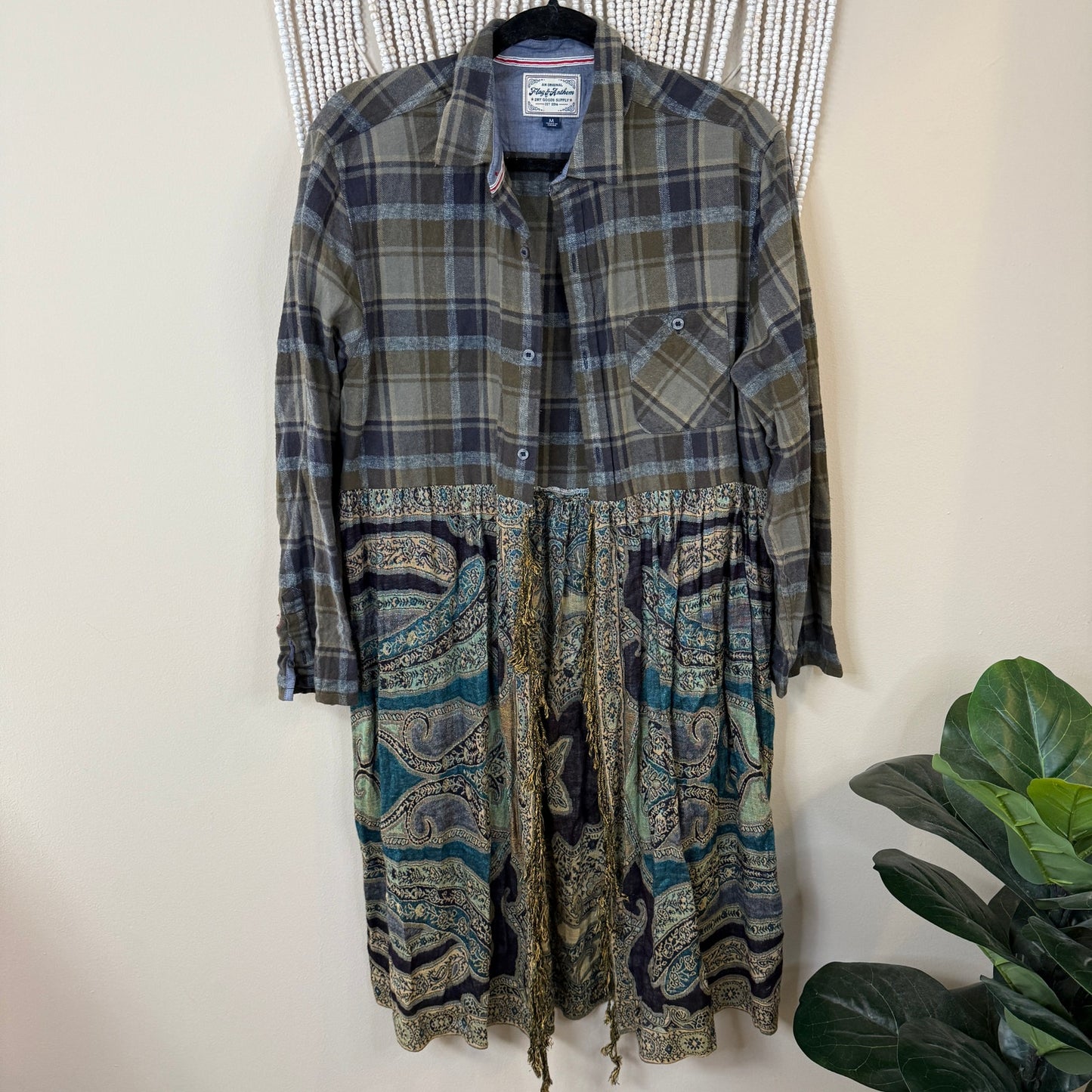 Upycled Green on Green Flannel Pashmina Duster S-L