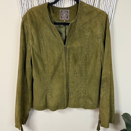 Double D Ranch Green Genuine Suede Floral Embroidered Jacket M