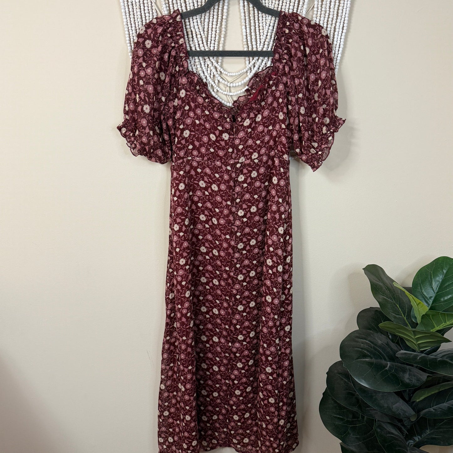 Vici Maroon Floral Midi Dress S