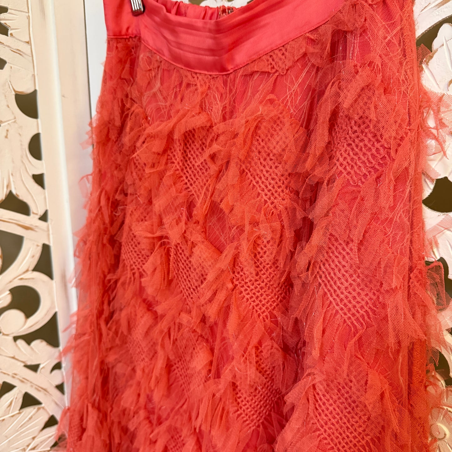 By Anthropologie Cynthia Coral Textured A-Line Midi Skirt 10