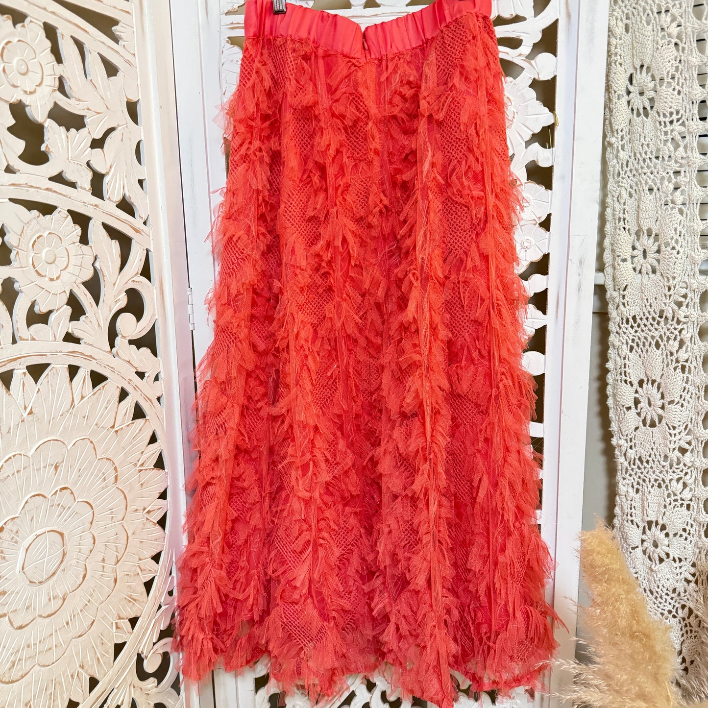 By Anthropologie Cynthia Coral Textured A-Line Midi Skirt 10