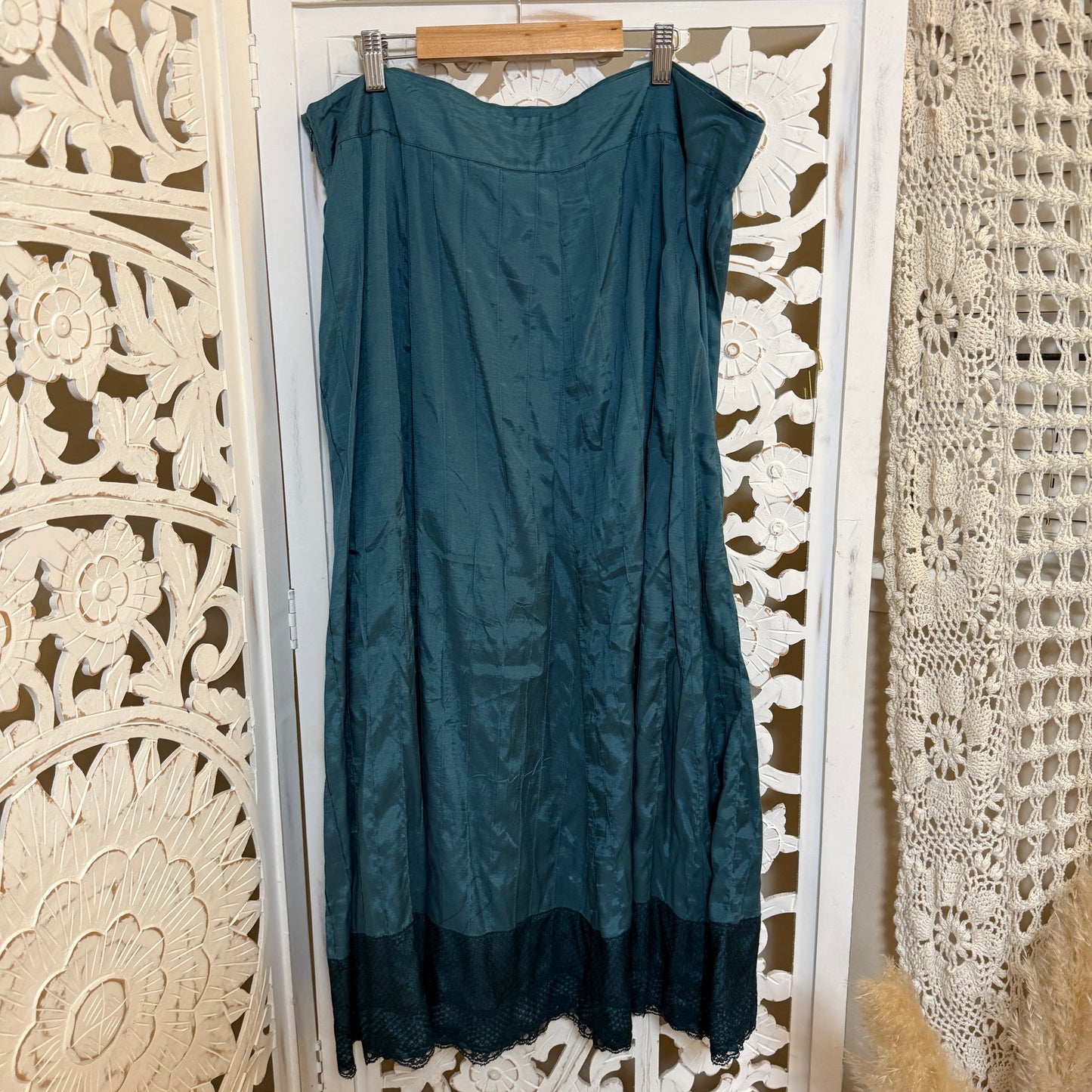 Monsoon 100% Viscose Faded Teal Lace Trim Maxi Skirt US Size 12