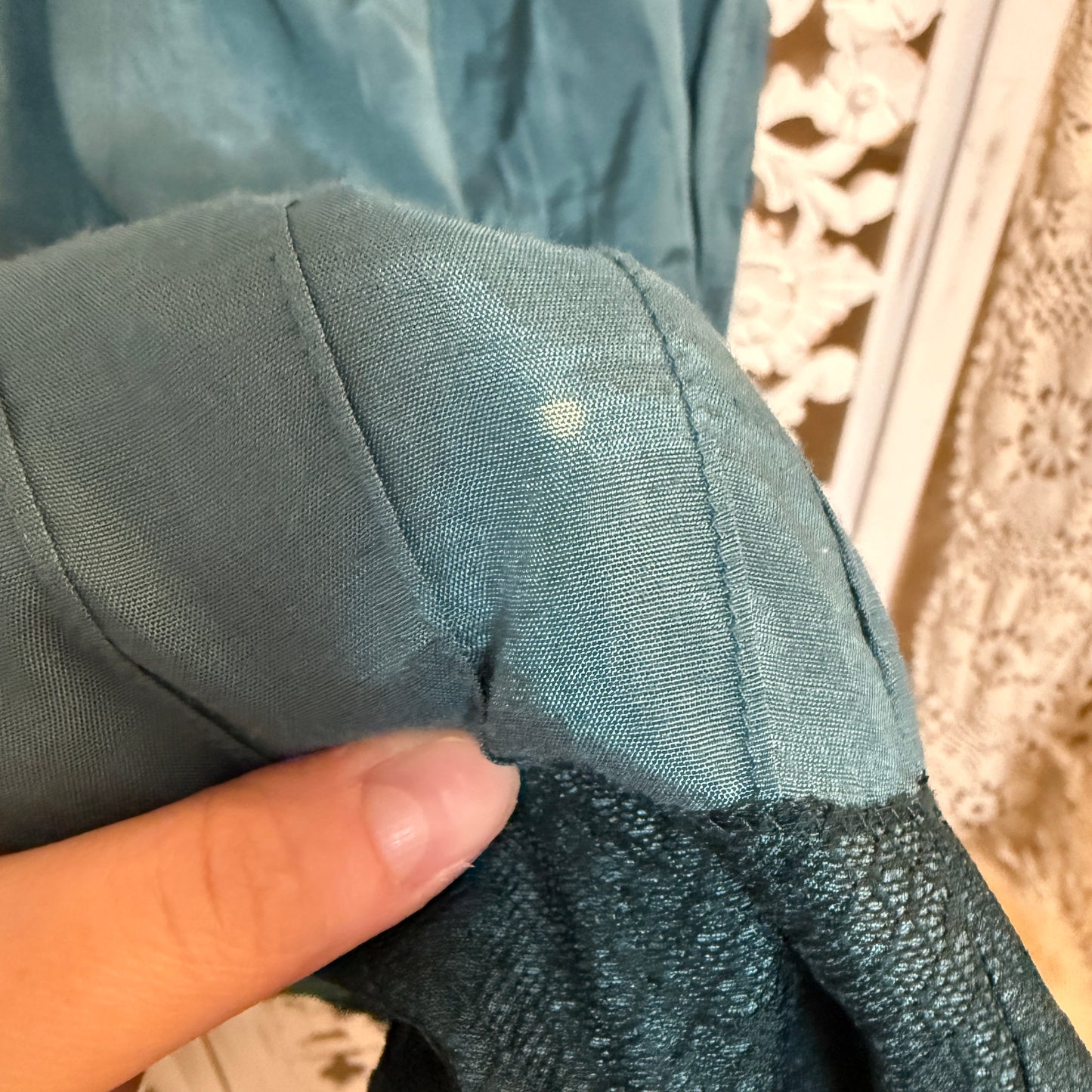 Monsoon 100% Viscose Faded Teal Lace Trim Maxi Skirt US Size 12