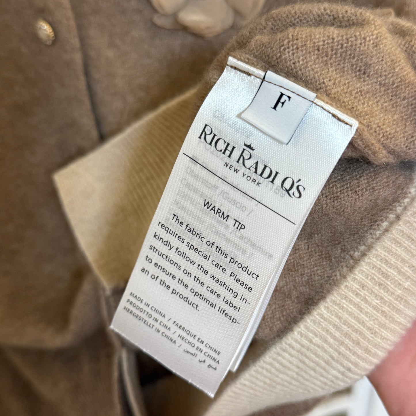 Rich Radi Q's New York Cashmere Embellished Tan Floral Cardigan One Size
