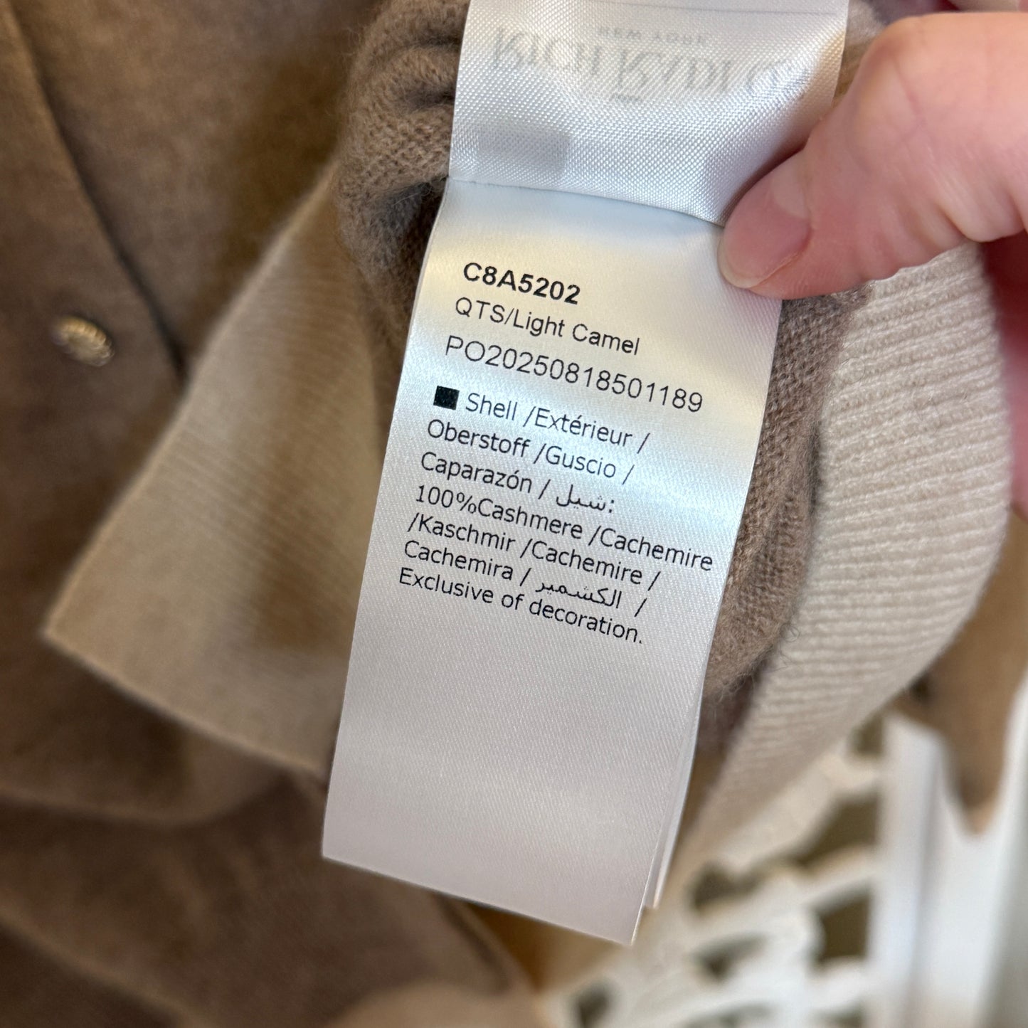 Rich Radi Q's New York Cashmere Embellished Tan Floral Cardigan One Size