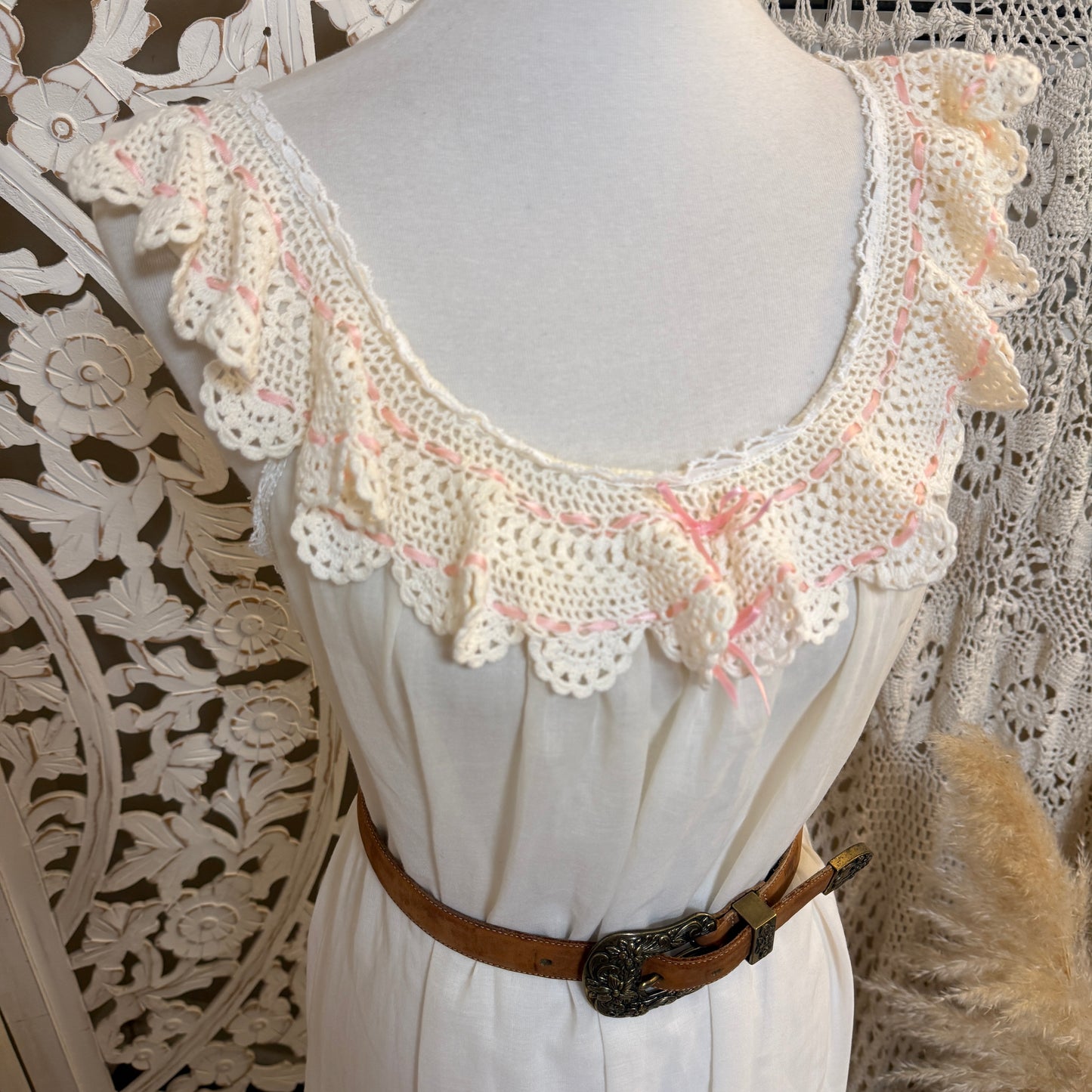 BERT YELIN for Iris Vintage Crochet Detail Nightgown Dress S
