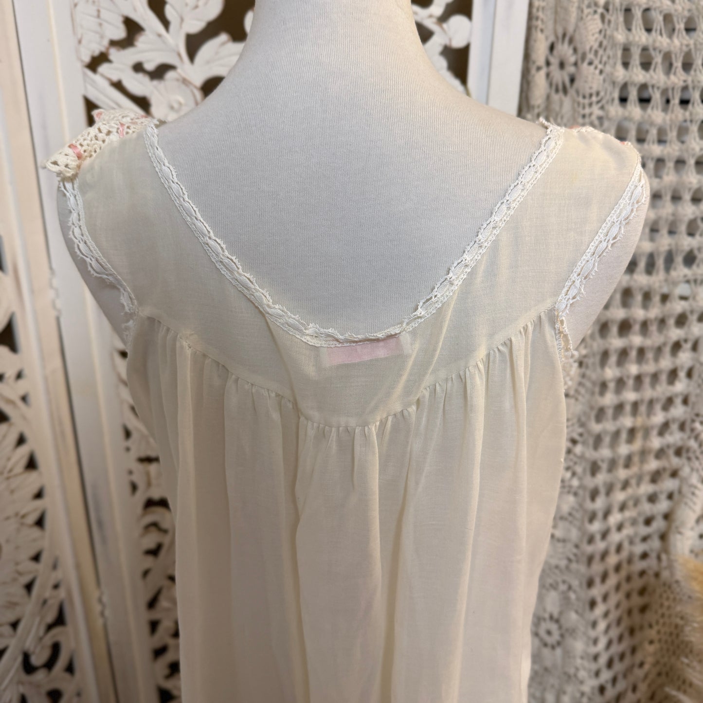 BERT YELIN for Iris Vintage Crochet Detail Nightgown Dress S