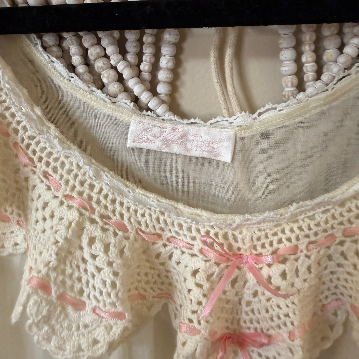 BERT YELIN for Iris Vintage Crochet Detail Nightgown Dress S