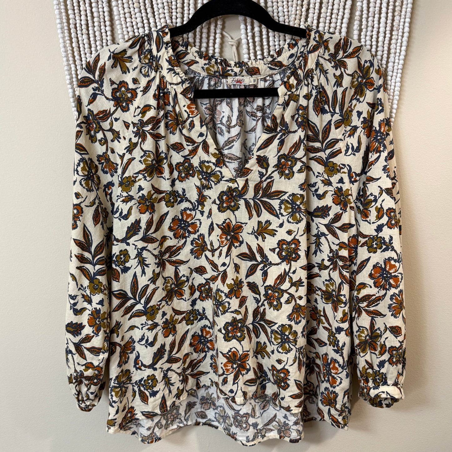 Faherty Linen Viscose Blend Portia Floral Blouse S