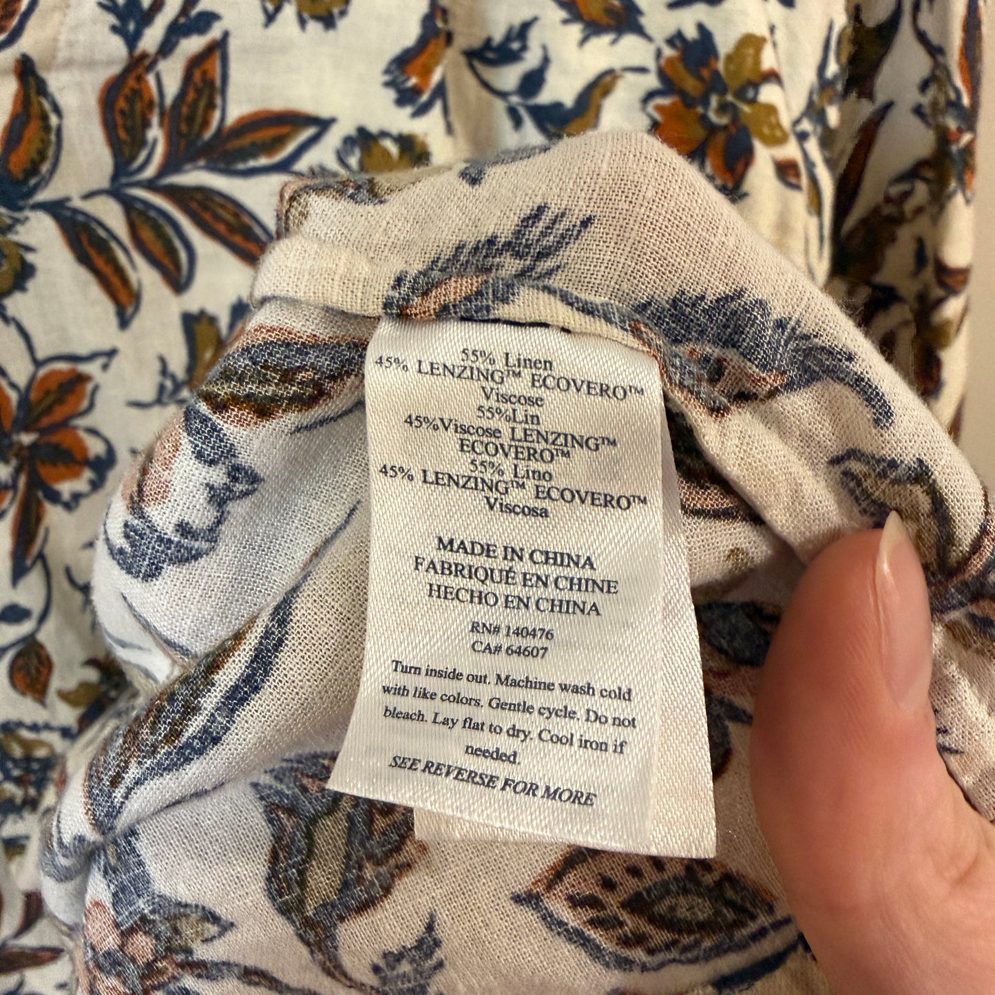 Faherty Linen Viscose Blend Portia Floral Blouse S