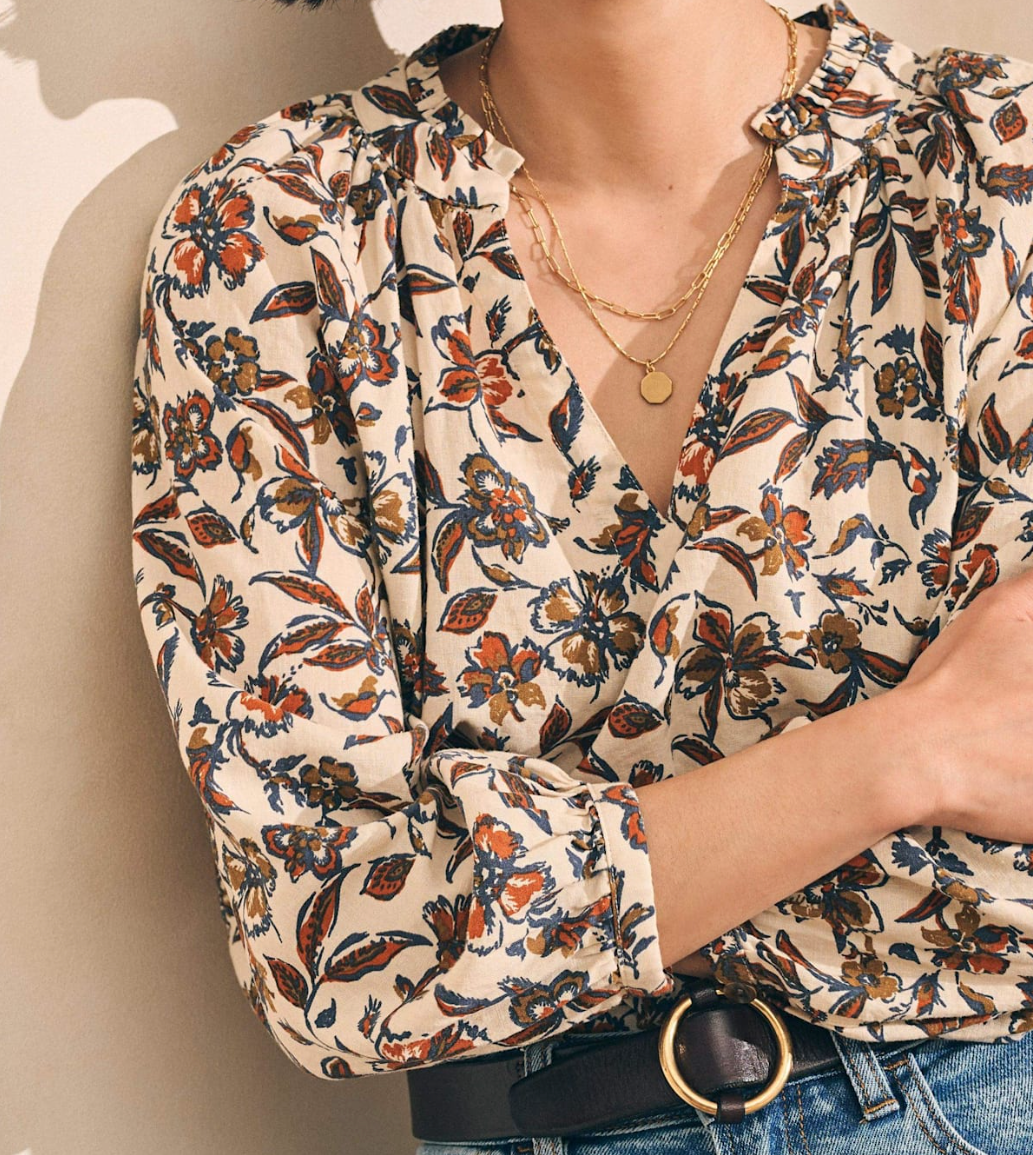 Faherty Linen Viscose Blend Portia Floral Blouse S