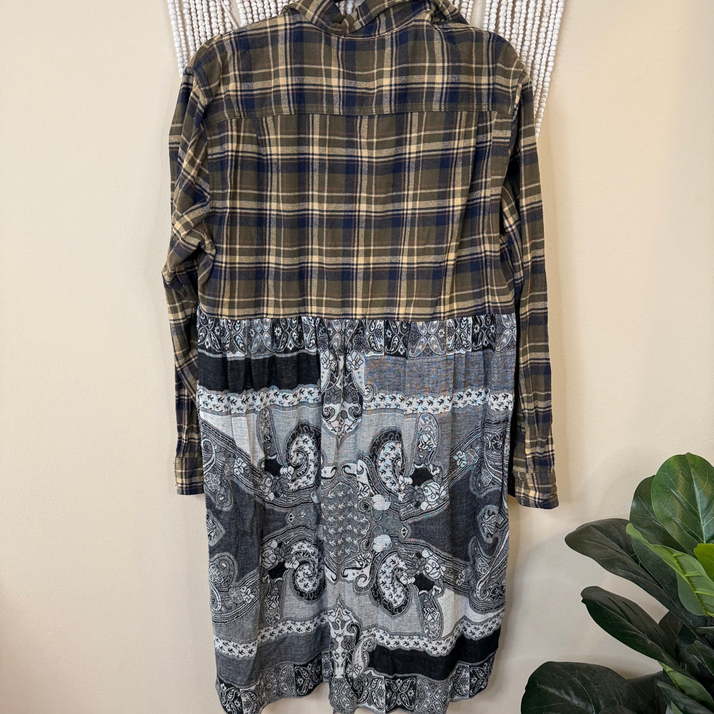 Upcycled Green/Black Flannel Pashmina Duster S-L