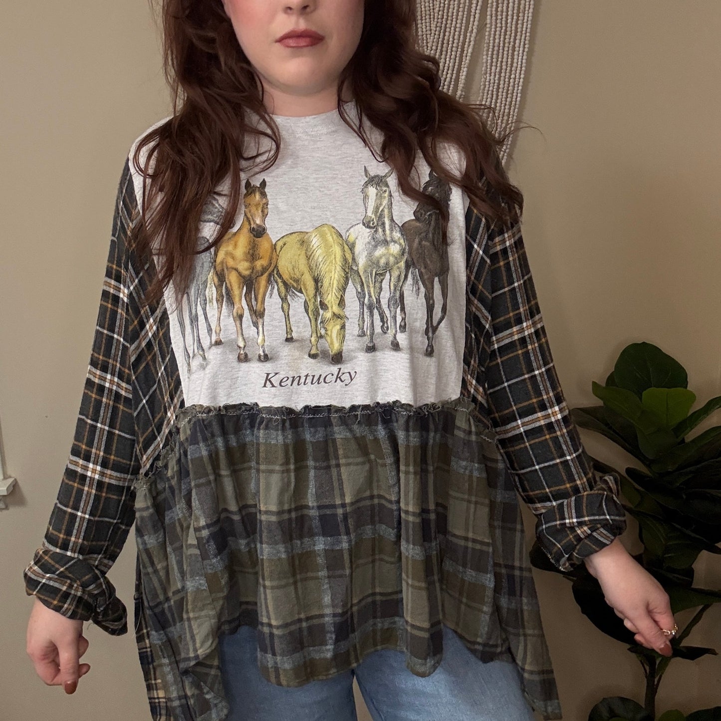 Upcycled “Got Them Horses in the Back” Babydoll Tunic S-XL